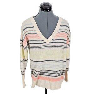 Pure Collection V-Neck Cashmere Stripped Sweater Size 6